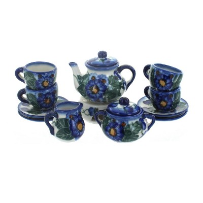 Blue Rose Polish Pottery Forget Me Not Miniature Tea Set