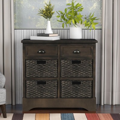 Sideboard Buffet Cabinet,Coffee Bar Cupboard Cabinet with Rattan Baskets,Sofa Console Table for Bathroom Living Room Entryway