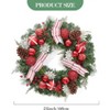 Coucheta 24 Inch Christmas Wreath - with Bow Berries Cones Pine Needles, Christmas Door Wreath for Home Door Wall Party Decor, Red & White - 2 of 4