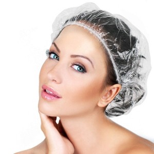 100PCS Disposable Shower Caps, Plastic Clear Hair Cap Large Thick Waterproof Bath Caps , Hotel Travel Essentials Accessories - 1 of 4