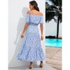 Women's Summer Floral Printed 2 Piece Outfit Off Shoulder Crop Top and Boho Tropical Long Skirt Set - 3 of 4