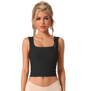 Allegra K Women's Ribbed with Built-In Bra Slim Fit Square Neck Tank Top - 1 of 4