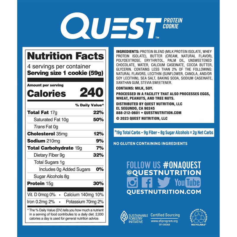 Quest Nutrition 15g Protein Cookie - Chocolate Chip Cookie, 4 of 9