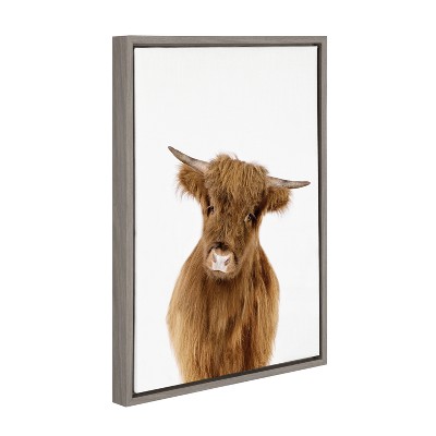 Gray Framed Baby Highland Cow Canvas Print, 18x24