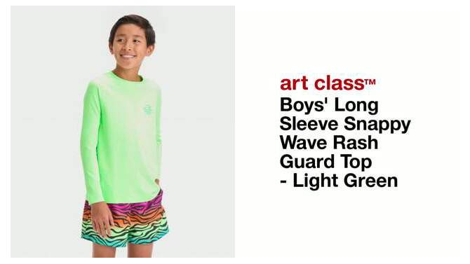 Boys&#39; Long Sleeve Snappy Wave Rash Guard Top - art class&#8482; Light Green, 2 of 5, play video