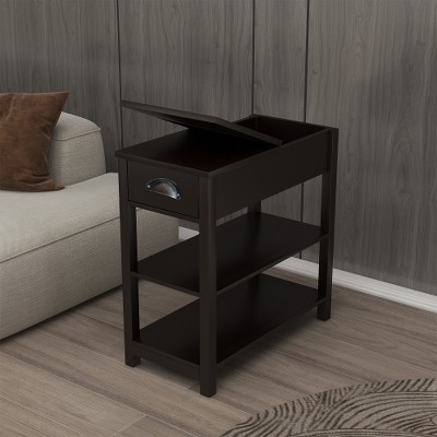LIVAREEmlen Narrow Sided Table with Drawers and Bottom Partition in Flip Over Design - Brown