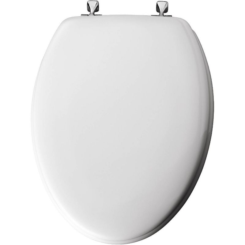 Elongated Enameled Wood Toilet Seat with Never Loosens Chrome Hinge White - Mayfair by Bemis, 3 of 6