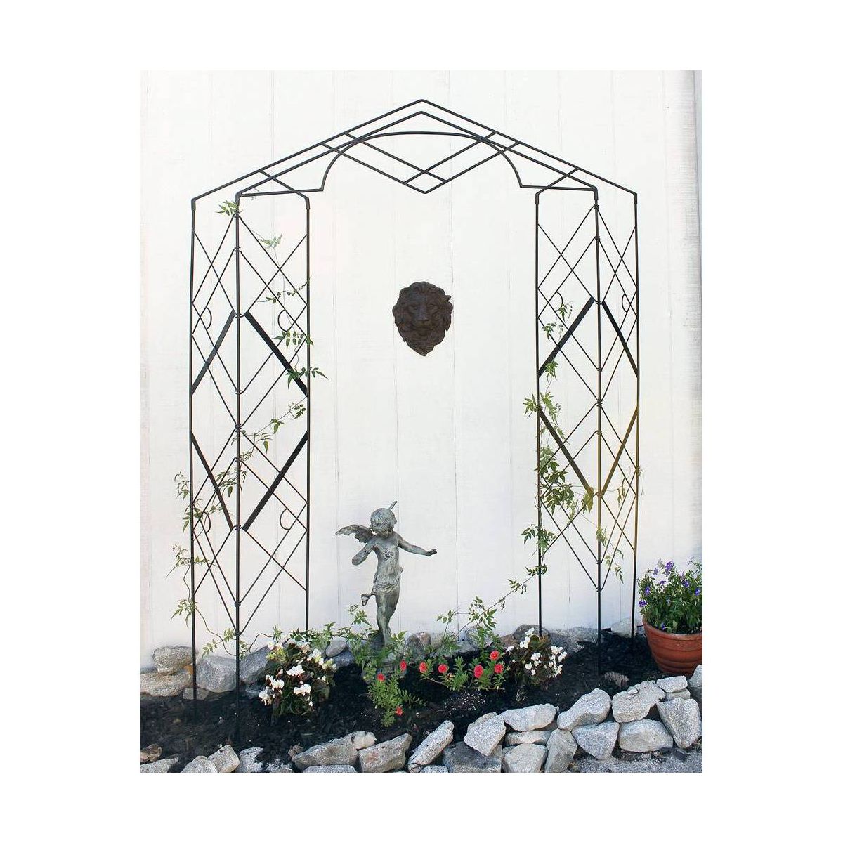 Achla Designs 76" Modern Athena Decorative Iron Garden Trellis Black Powder Coat Finish: Corrosion-Resistant Metal Obelisk - thumbnail 2