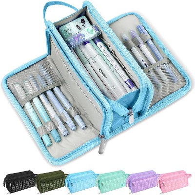 Fmeida Large Pencil Case, Big Capacity Pencil Pouch Pen Bag with 3 Compartment, Portable Canvas Stationery Organizer with Zipper