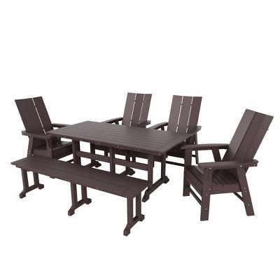 WestinTrends 6 Piece Outdoor Patio Dining Table and Armchair Dining Bench Set