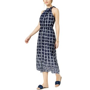 maison Jules Womens Printed Neck-Tie Floral Midi Dress - 1 of 1