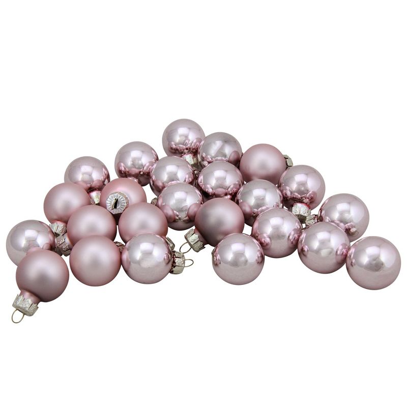 Northlight 24ct Baby Pink 2-Finish Glass Christmas Ball Ornaments 1-Inch (25mm), 3 of 4