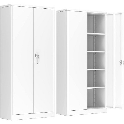 AOBABO 31.5 in. W x 70.9 in. H x 15.75 in. D Metal Storage Cabinet in White, Steel Garage Cabinets with Single Handle