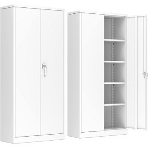 AOBABO 31.5 in. W x 70.9 in. H x 15.75 in. D Metal Storage Cabinet in White, Steel Garage Cabinets with Single Handle - 1 of 4