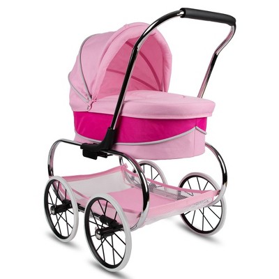 Hot Pink Chrome Frame Princess Doll Stroller with Removable Bassinet