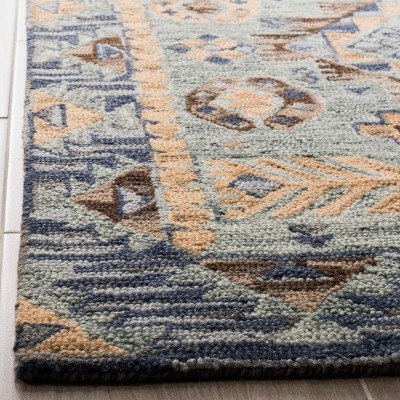 Handmade Tufted Woolen Floral Area Rug, Blue/Beige, 8' x 10'