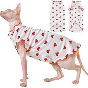 Heart Pattern Sphynx Hairless Cats Shirt, Breathable Cat Wear Cute Sweater Adorable Hairless Cat's Clothes Vest, Kitten T-Shirts with Perlin Sleeves - 1 of 4