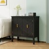 2 Door Wooden Sideboard, Vintage Black Wood Cabinet with Adjustable Shelves, Antique Brass Handles for Living Room - 2 of 4