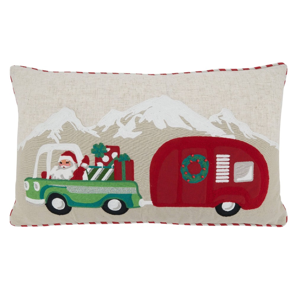 Photos - Pillow 14"x24" Oversized Santa Truck and Trailer Poly Filled Lumbar Throw 