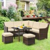 Tangkula 6PCS Patio Rattan Furniture Set All-Weather Sectional Cushioned Sofa Ottoman Dining Table Lower Shelf - 2 of 4