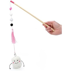 ZippyClaws Marshmallow ZippyStick - Interactive Cat Toy Wand, Fun Teaser Stick with Feathered Tassles & Plush Dangling Toy - 1 of 1