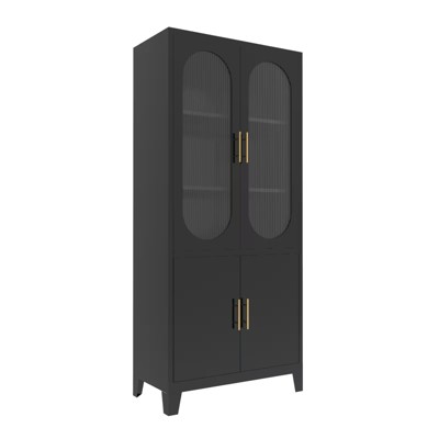 GlasFlength Decorative Storage Cabinets, 2 Fluted Glass Doors, Black, 31.5"*15.375"*71"