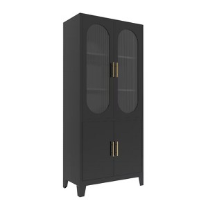 GlasFlength Decorative Storage Cabinets, 2 Fluted Glass Doors Simple Elegant Design for Living Room, Black, 31.5"*15.375"*71" - 1 of 4