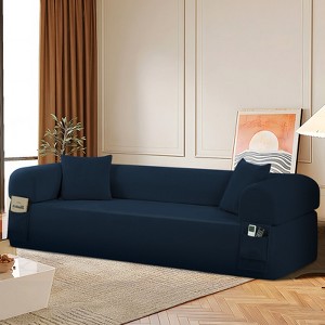 ORRD Blue Spring Sofa with Pocketed Springs & Storage, High-Density Foam Couch with Pillows for Living Room & Apartment - 1 of 4