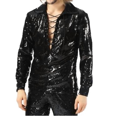 Men's Sequin Gothic Heavy Metal Rock Shirt - Pentagramme