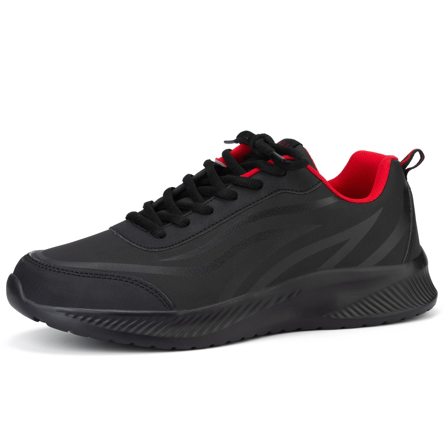 Мужские кроссовки BLISSFUL STEP Waterproof Synthetic Leather Shock Absorbing Lightweight Casual Fashion Sneakers 11 Black Red, цвет: Чёрный — фото 1