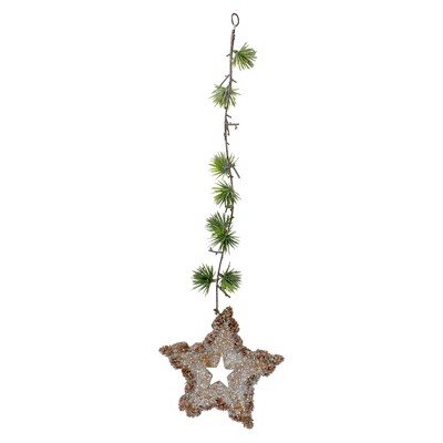 Northlight 25" Brown and Green Artificial Mini Pine Needle Sprig with Star Hanging Spray