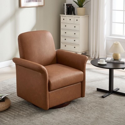 PU Leather Swivel Barrel Accent Chair with Solid Wood Frame,Modern Armchair for Living Room or Reading Area–The Pop Home