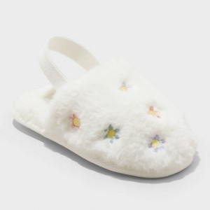 Toddler Nova Embroidered Flower Slippers - Cat & Jack™ Cream - 1 of 4