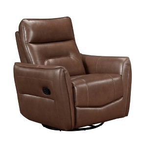 Genuine Leather Swivel Recliner Chair with Pull-Handle Reclining and Removable Seat Back - 1 of 4