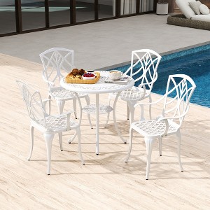 Costway 5 PCS Patio Cast Aluminum Bistro Set Dining Table & Chair with Umbrella Hole - 1 of 4