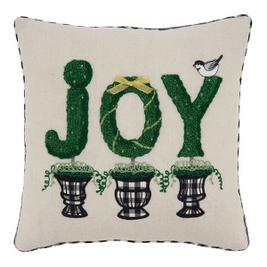 Saro Lifestyle Topiary Joy Design Throw Pillow With Poly Filling, 18", Beige - 1 of 3