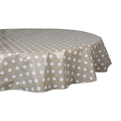 70" Cotton Polka Dots Round Kitchen Tablecloth Natural - Design Imports