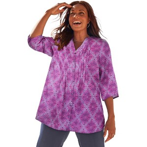 Catherines Women's Plus Size Petite Pintuck Buttonfront Blouse - 1 of 4