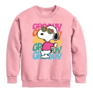 Boys' - Peanuts - Groovy Stacked Graphic Long Sleeve Fleece Sweatshirt - 1 of 4