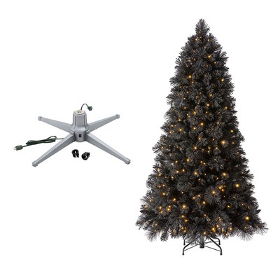 Home Heritage 1-1.5" Christmas Tree Base Rotating Metal Stand with Snowdrift 6.5' 500 Pre-Lit Warm White LED Lights Artificial Christmas Tree