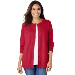 Woman Within Women's Plus Size Perfect Long-Sleeve Cardigan - 1 of 4
