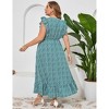 Women's Plus Size Summer Dress with Pocket Ruffle Cap Sleeveless V Neck Side Split Long Beach Maxi Dress - 4 of 4