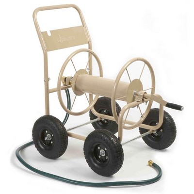 Beige Steel Frame 4-Wheel Garden Hose Reel Cart
