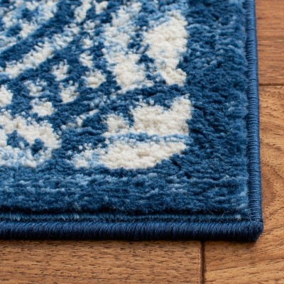 Hand-Knotted Serenity Square Rug in Navy & Cream - Wool & Silk Blend