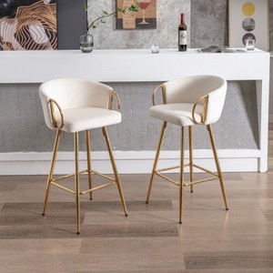 TiramisuBest Set of 2 28" Linen Woven Swivel Bar Stools, Upholstered Counter Chairs with Back, Armrest & Footrest, Black Legs (Grey) - 1 of 4