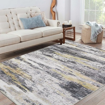 Abstract Machine Washable Rug with Rubber Backing for Living Room Modern Non-Slip Area Rug Easy-Cleaning Floor Carpet for Bedroom Dining Room