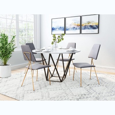 Gray and Gold Velvet Upholstered Side Chair Set with Metal Frame