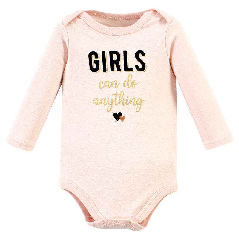 Hudson Baby Infant Girl Cotton Long-Sleeve Bodysuits, Cinnamon Hearts 3 Pack, 3 of 6