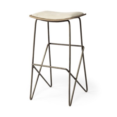 HomeRoots 30" Cream and Gold Iron and Fabric Backless Bar Height Bar Chair