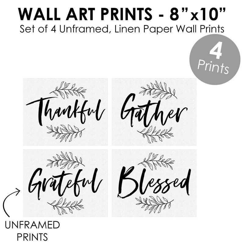 Big Dot of Happiness Thankful Gather Grateful Blessed - Unframed Fall Decor Linen Paper Wall Art - Set of 4 - Artisms - 8 x 10 inches, 5 of 8